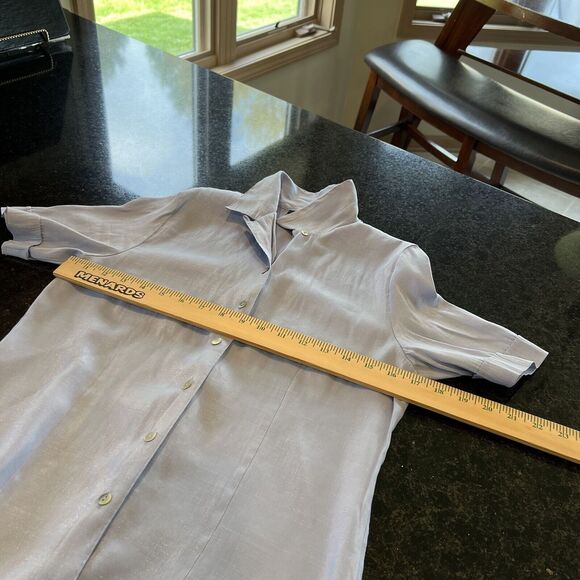 Karen Scott Shirt Womens Small Blue Shimmery Button Down Collared Y2K Collared J - Picture 10 of 14